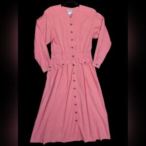 Impromtu Vintage Long Sleeve Pink Button-Up Dress 100% Cotton Size 6p
